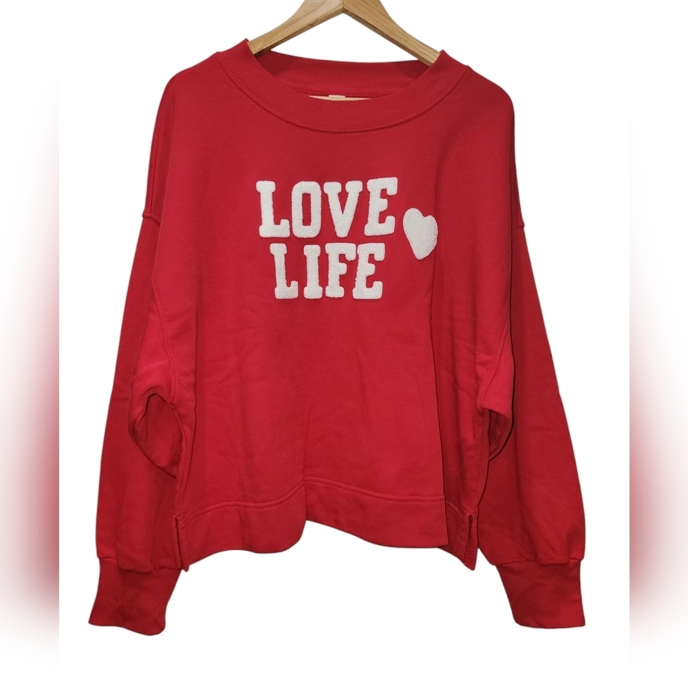 XL OLD NAVY Cotton Blend Cropped Graphic Sweatshirt "Love Life"